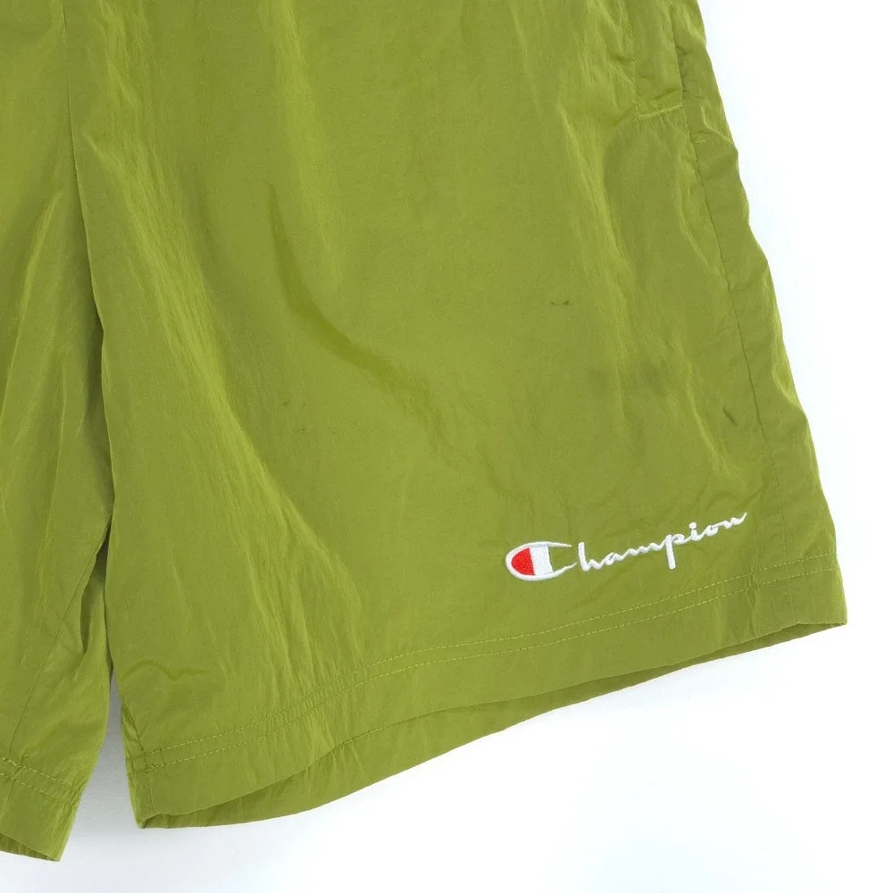 Champion Vintage 90s Swim Trunks Men Medium Green Mesh Lined Nylon Shorts Summer